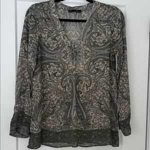 Y2K whimsical sage flowy top - sage and beige